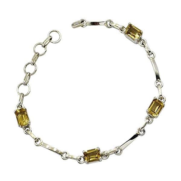 Gemsonclick Natural Citrino Bracciali Argento per Ragazze Regali Link Spring Ring Astrological L 6.5-8 Pollici